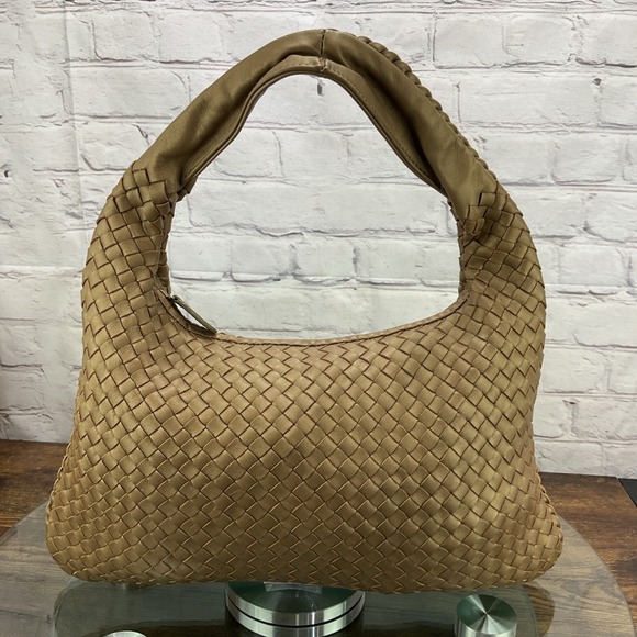 Diane Gail Gold Intrecciato Leather Woven Large Ego Shoulder Bag Y2K Boho - Picture 1 of 11